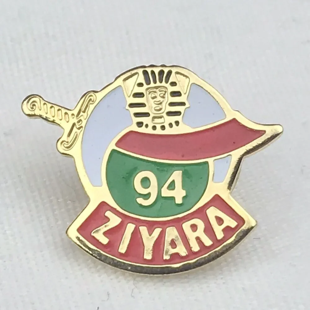 Vintage Ziyara Shrine 94 Enamel Lapel Pin Masonic Sword Scimitar Badge